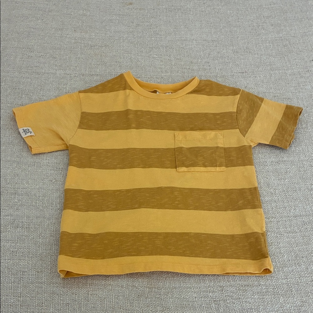 Zara Yellow and Brown Striped Kids Tee Size 5-6